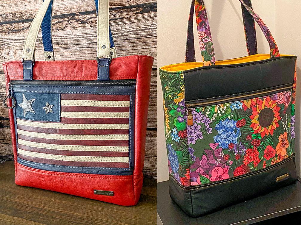 One-of-a-kind handmade leather bags displayed together, with no two designs exactly alike