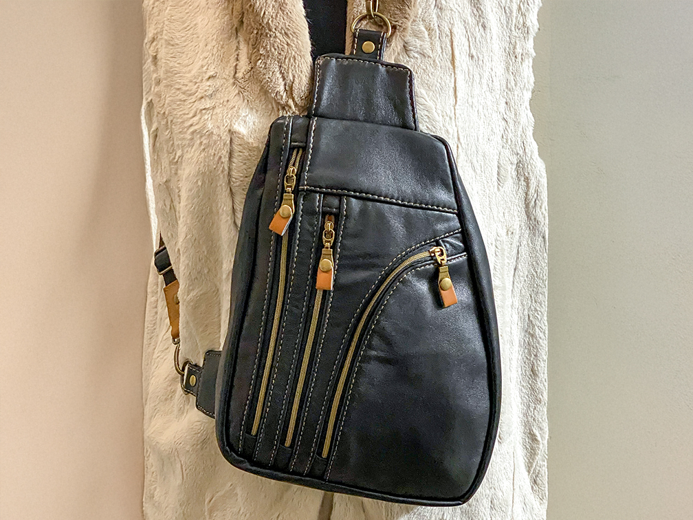 Handcrafted leather bag made from quality upcycled leather, highlighting durable materials and sustainable craftsmanship
